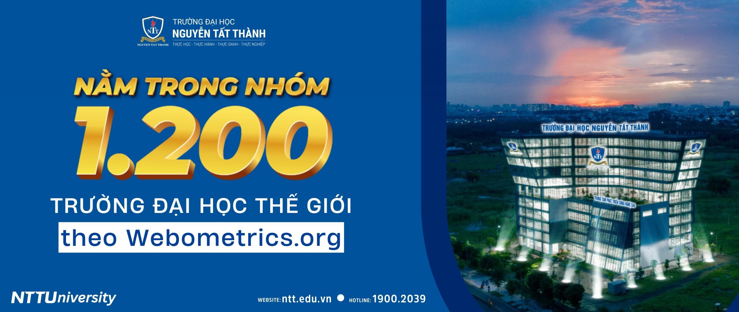 Trường ĐH Nguyễn Tất Thành nằm trong nhóm 1.200 trường đại học thế giới trên Bảng xếp hạng Webometrics