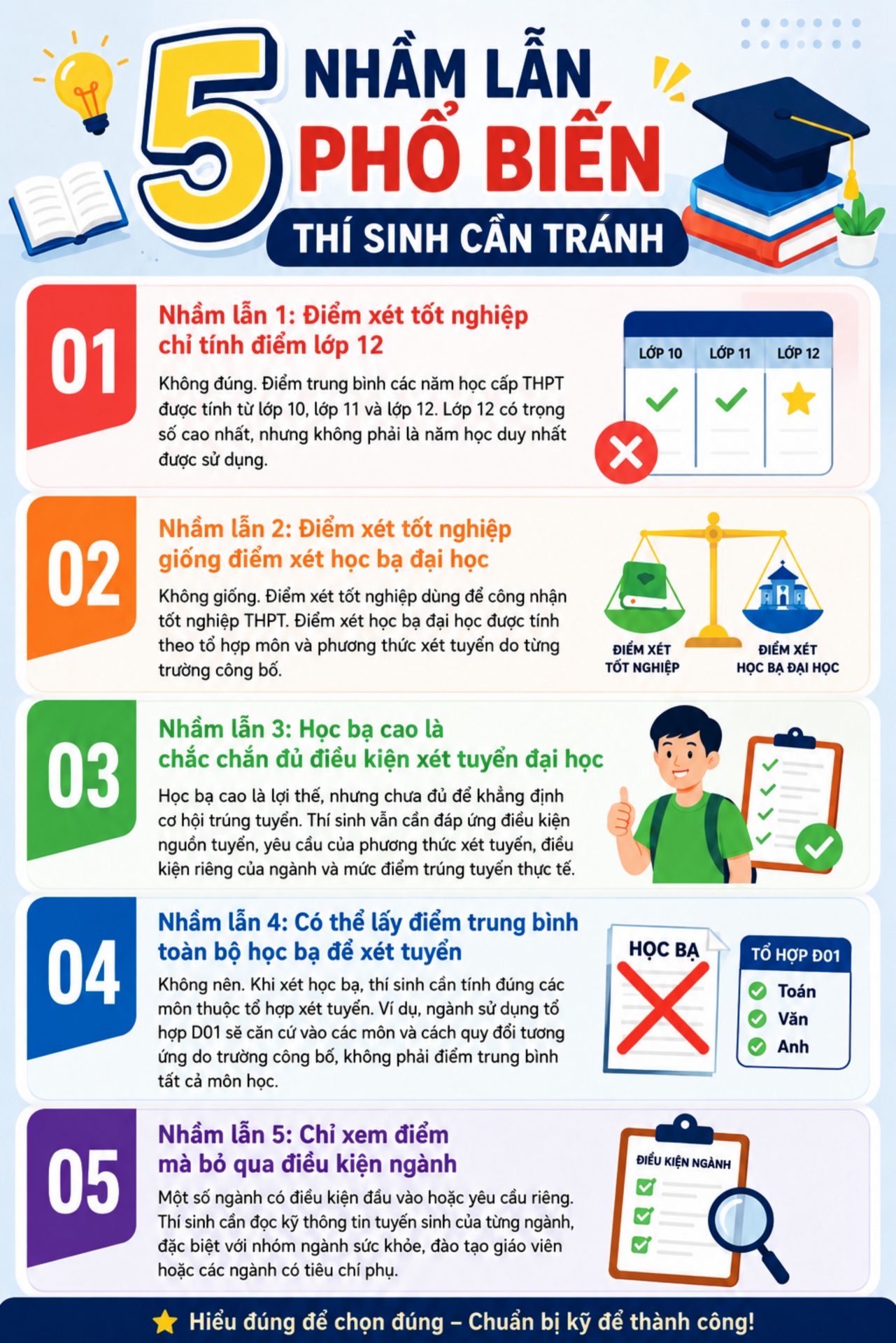 5 nhầm lẫn phổ biến thí sinh cần tránh khi phân biệt điểm xét tốt nghiệp THPT và xét tuyển đại học.