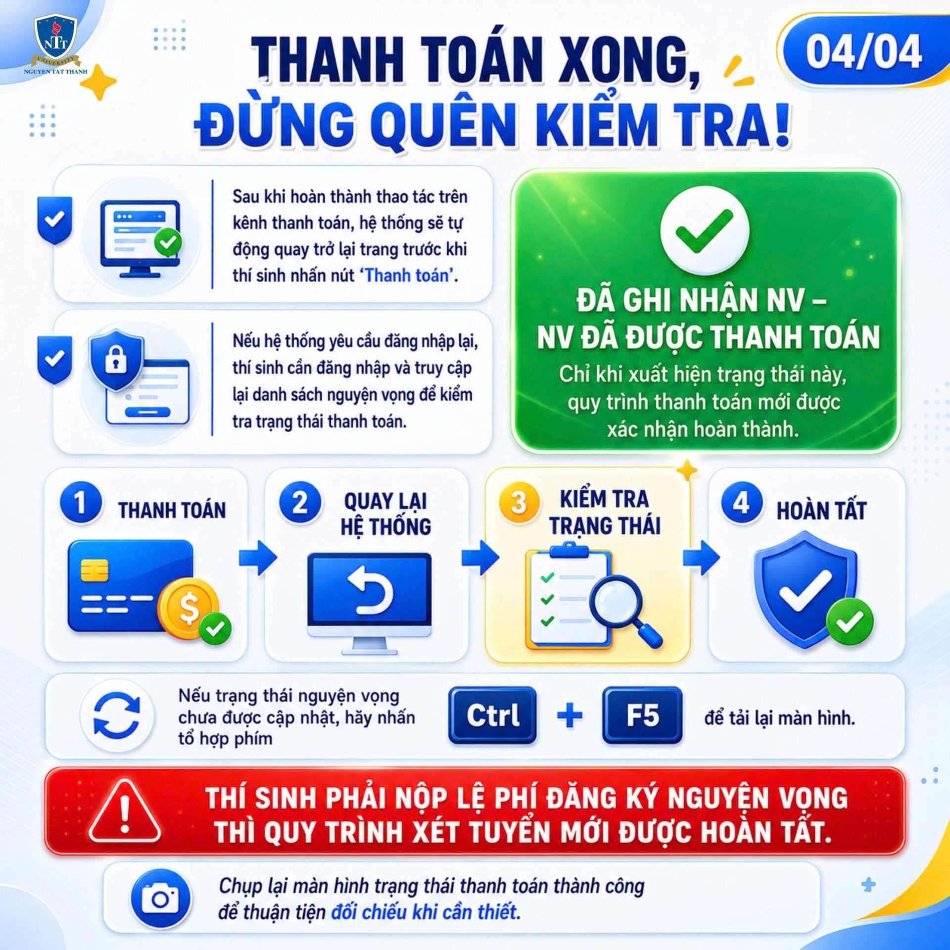 Hướng dẫn nộp lệ phí nguyện vọng xét tuyển đại học năm 2026 theo 06 cụm tỉnh, thành phố