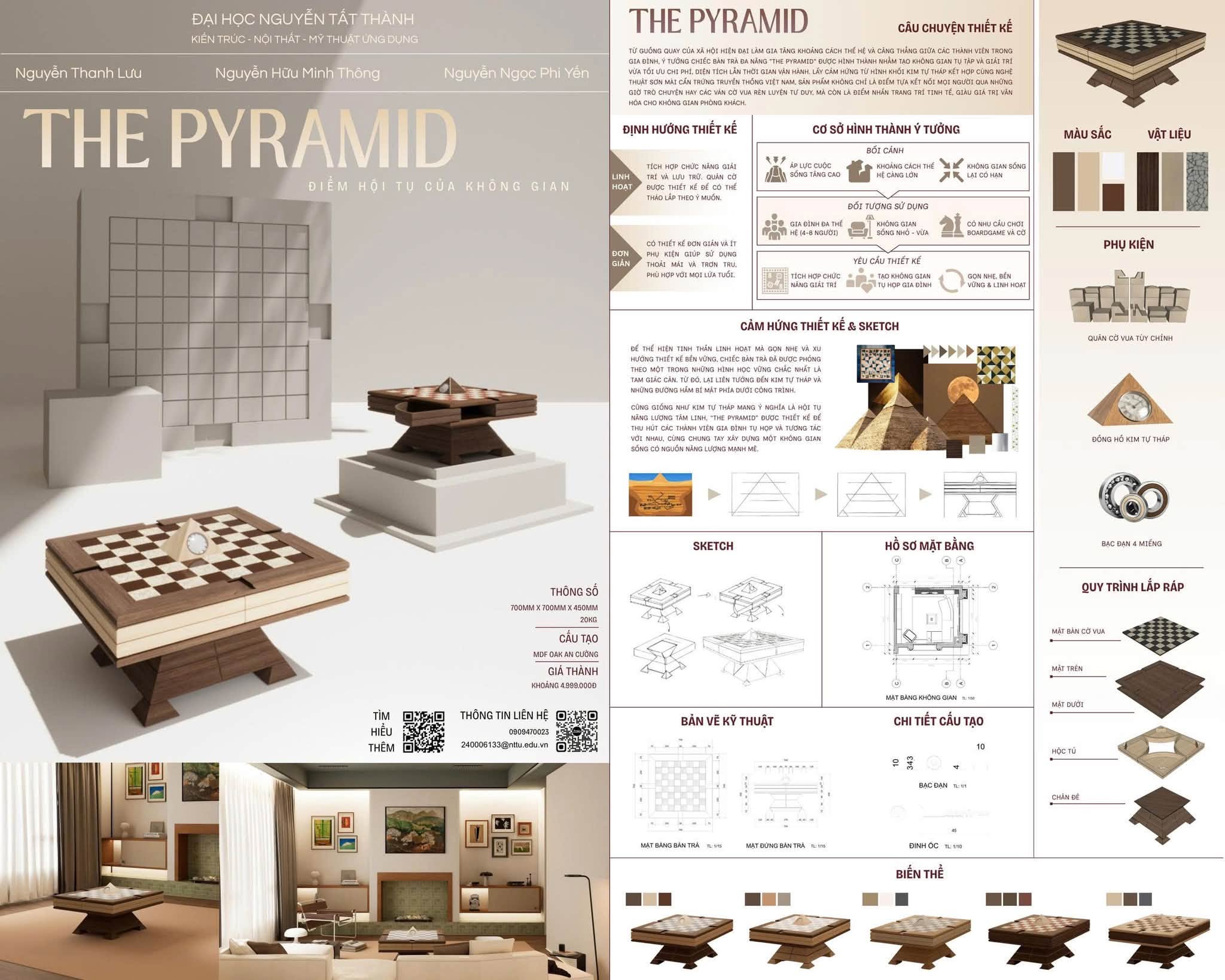 Năm đồ án HHH.TABLE, THE PYRAMID, BABY SPROUT, MỘC ĐAN CHAIR và ORION TABLE được trao giải Ấn tượng, ghi nhận sự sáng tạo và năng lực hiện thực hóa ý tưởng của sinh viên ngành Thiết kế Nội thất NTTU